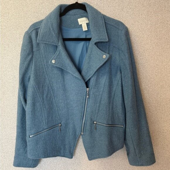 CHICO'S‎ Wool  Women Size 3 (XL) Moto Jacket Zip Up blue - Picture 1 of 8